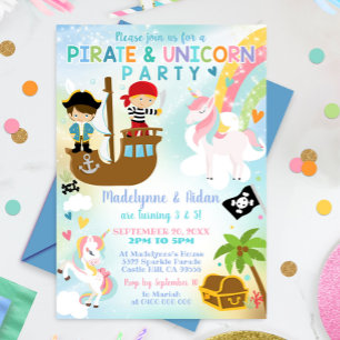 Pirate et Unicorn Invitation garçon fille frère