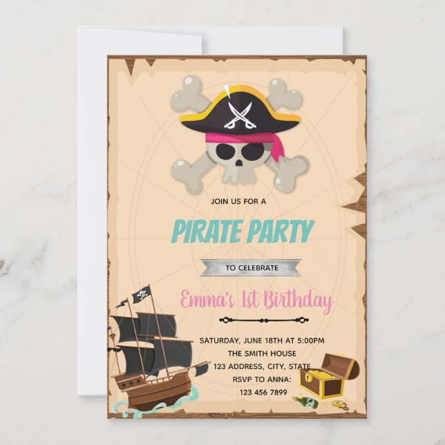 Pirate fille anniversaire invitation douche (Devant)