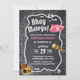 Pirate Girl Birthday Party Chalkboard Carte