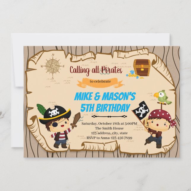 Pirate jumeaux anniversaire Invitation (Devant)