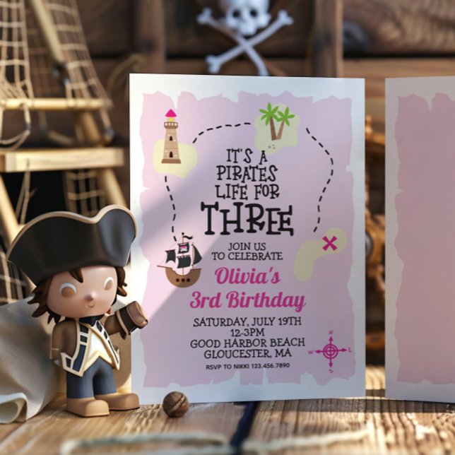 Pirate life for TROIS Pink Birthday Invitation (Créateur téléchargé)