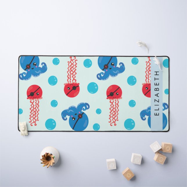 Pirate Octopus, Pirate Jellfish, Mer, Votre Nom (Tableau pour enfants)