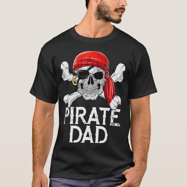 Pirate Papa T-shirt Jolly roger Drapeau Crâne Cros (Devant)