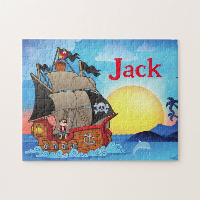 Pirate personnalisé Navire Nom d'enfant Puzzle (Horizontal)
