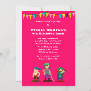 Pirate rose Anniversaire fête Invitation personnal