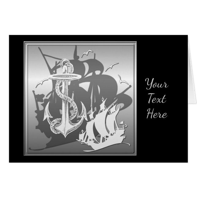 Pirate Ship & Ancres White Silhouette Card (Devant Horizontal)