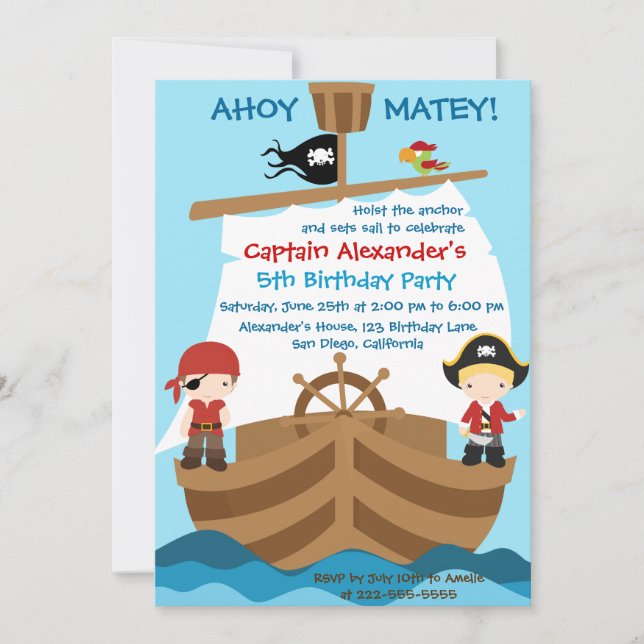 Pirate Ship Anniversaire Fête Invitation (Devant)