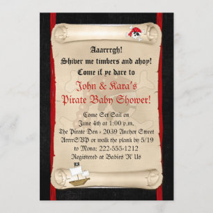 Pirate Ship Baby Shoewing Invitations - Crâne roug