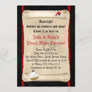 Pirate Ship Baby Shoewing Invitations - Crâne roug