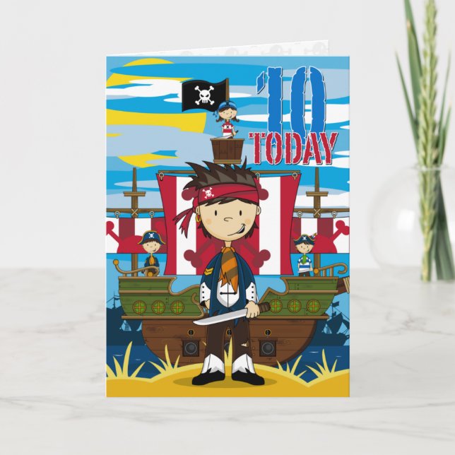 Pirate Ship Scene 10e Anniversaire Carte (Devant)