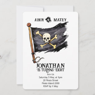 Pirate Ship Skull Anniversaire Invitation