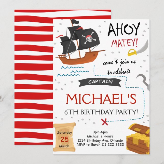 Pirate Ship Treasure Map Anniversaire Invitation (Devant / Derrière)