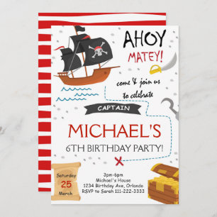 Pirate Ship Treasure Map Anniversaire Invitation