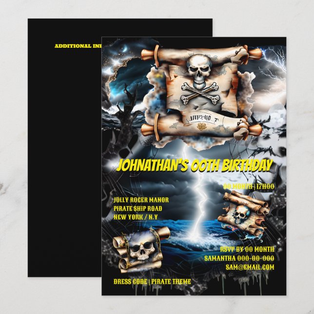 Pirate skull trésor carte tempête en mer (Devant / Derrière)