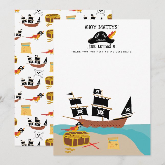 Pirate Thème Anniversaire Merci (Devant / Derrière)