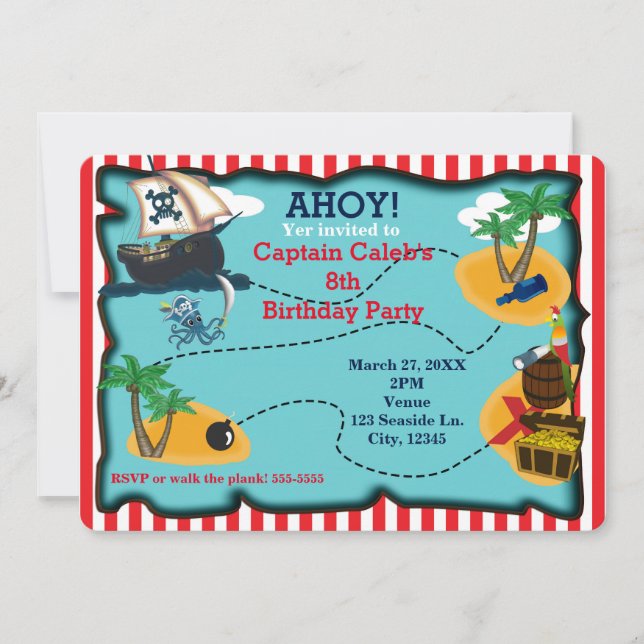 Pirate Treasure Map Anniversaire Fête Invitations (Devant)