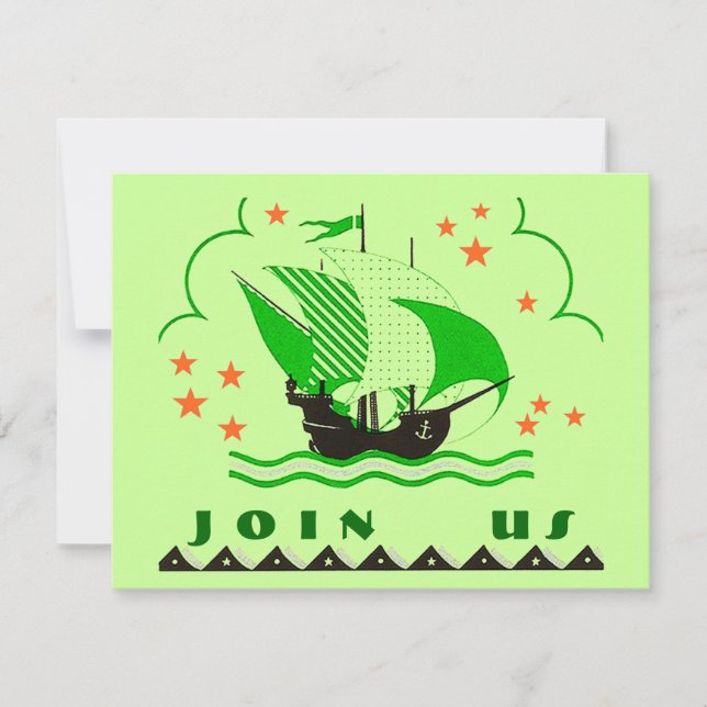 PIRATES PARTY THEME SHIP SET SAILS FLAG INVITATION (Devant)