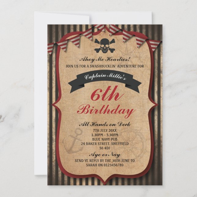 Pirates thème anniversaire invitation (Devant)