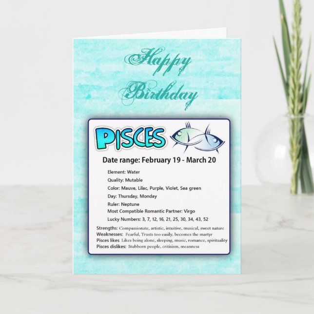 Pisces Horoscope Astrologique Carte d'Anniversaire (Devant)