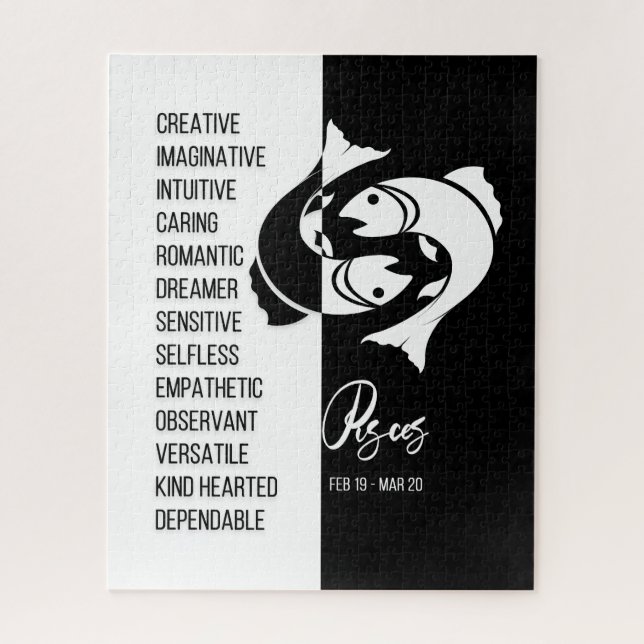 Pisces signe Zodiac, Puzzle noir et blanc (Vertical)