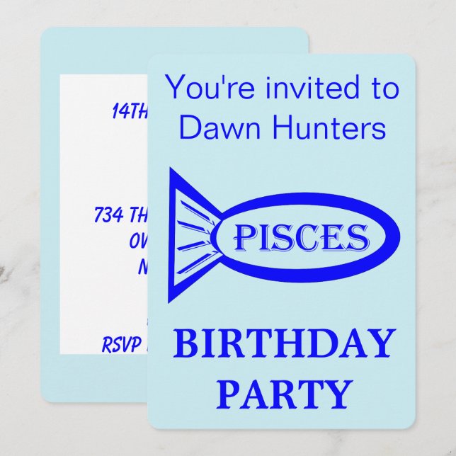 Pisces Star Sign Invitation de fête d'anniversaire (Devant / Derrière)