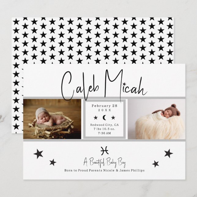 Pisces Stars Photo Baby Faire-part de naissance (Devant / Derrière)