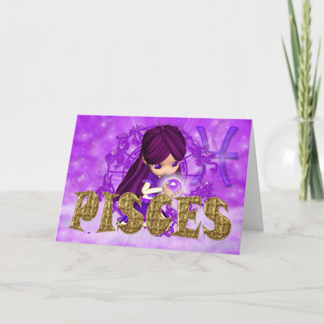 Pisces Zodiac carte d'anniversaire avec améthées à (Devant)
