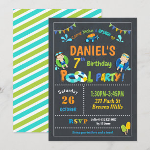 Piscine Anniversaire Invitations Garçons