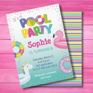 PISCINE DE FILLE, INVITATION FLAMANT ROSE FLOT