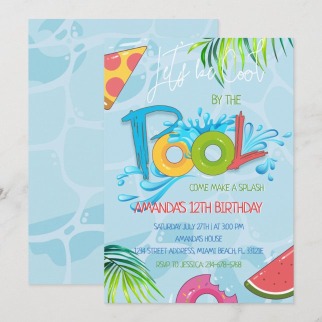 Piscine d'été Fête Anniversaire Invitation (Devant / Derrière)