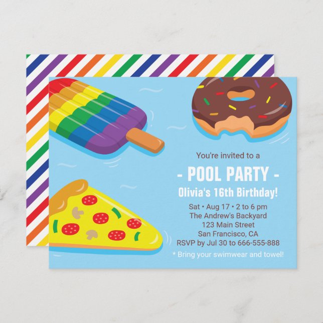 Piscine d'été Flottes Anniversaire Fête Invitation (Devant / Derrière)