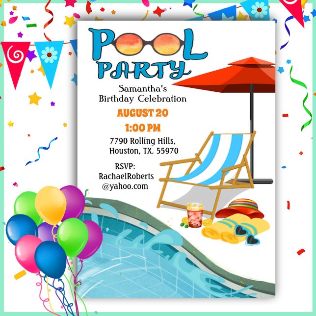 Piscine en bord de piscine Anniversaire Invitation (Créateur téléchargé)