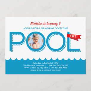 Piscine fête Anniversaire Photo Invitation