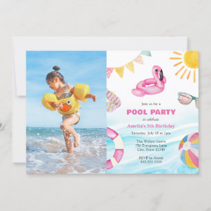 Piscine fête Anniversaire Photo Invitation