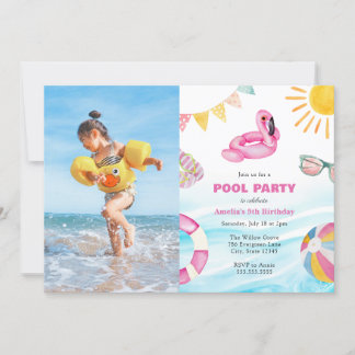 Piscine fête Anniversaire Photo Invitation