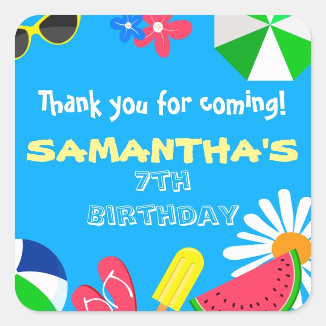Piscine Fête Anniversaire Summer Beach Étiquette (Devant)
