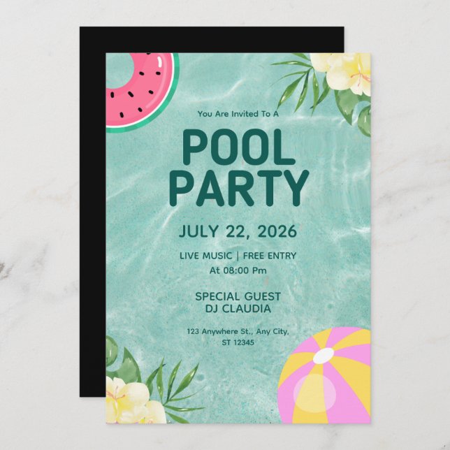 Piscine fête été Anniversaire Invitation (Devant / Derrière)