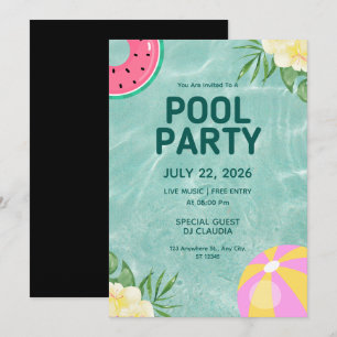 Piscine fête été Anniversaire Invitation