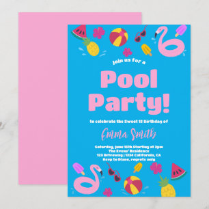 Piscine fête été Anniversaire Invitation