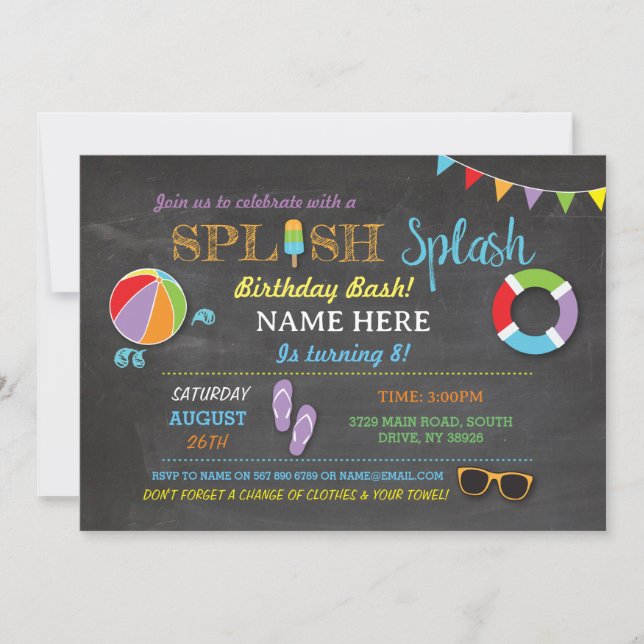 Piscine Fête Naissance Splish Splash Invitation (Devant)