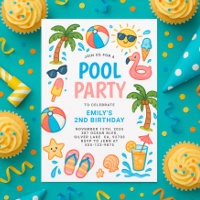 Piscine fêtes été fête d'anniversaire Invitation