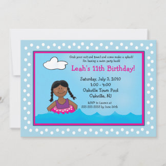 PISCINE Fille à peau foncée 5x7 Invitations d'anni
