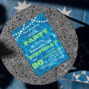 Piscine Lumières Green Summer Party Invitation