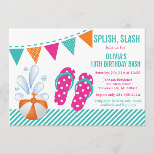 Piscine ou plage Anniversaire Fête Invitation Flip