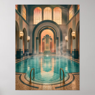 Piscine Thermale Art Déco à l'Aube Affiche 12x16