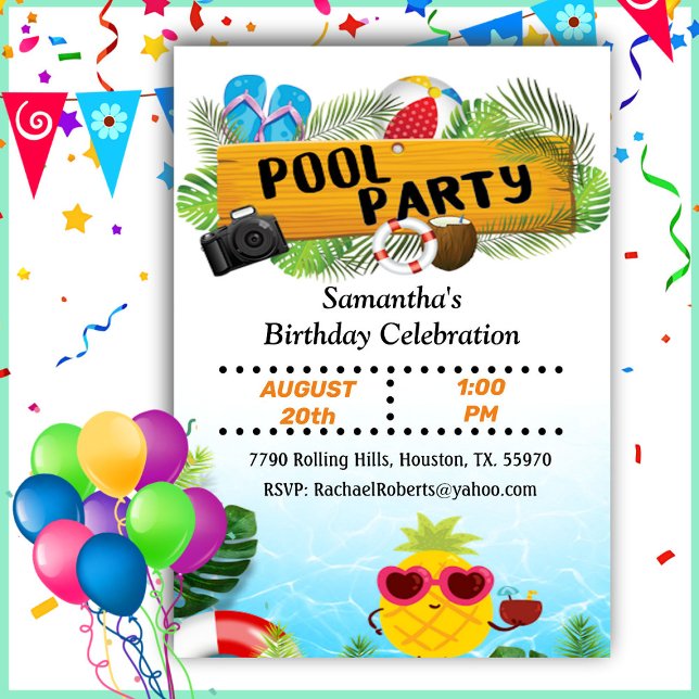 Piscine tropicale Anniversaire Invitation (Créateur téléchargé)