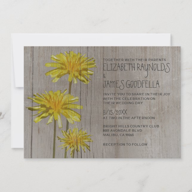Pissenlits rustiques épousant des invitations (Devant)