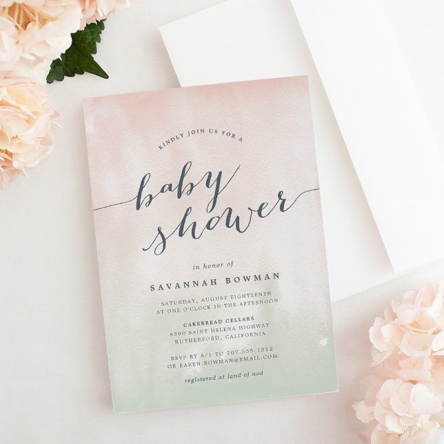Pistachio Aquarelle Pastel Baby shower Invitation (Créateur téléchargé)
