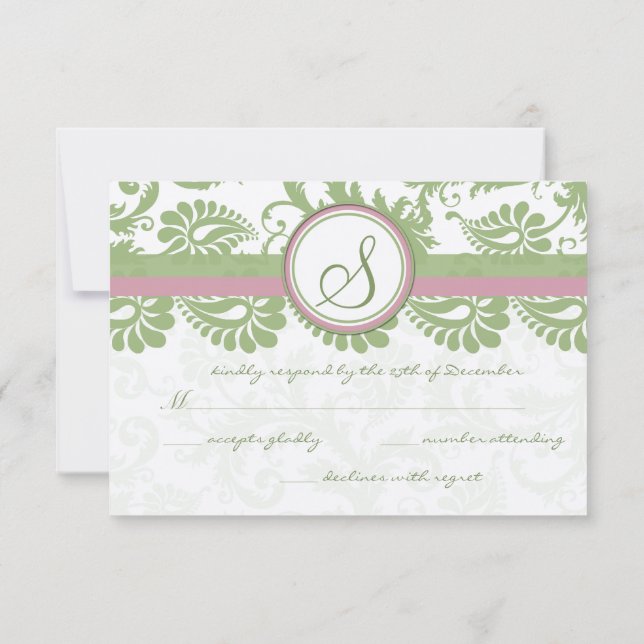 Pistachio Clover rose Lavande Mariage damassé RSVP (Dos)