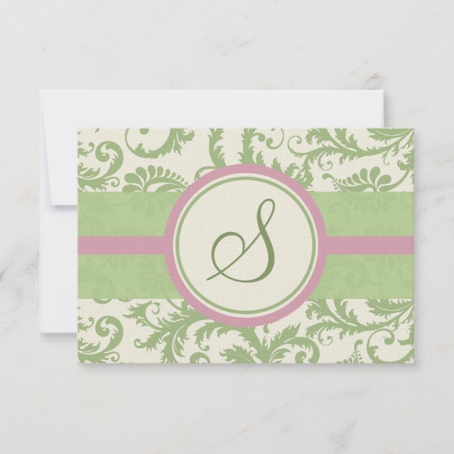 Pistachio Clover Rose Petal Mariage damassé RSVP (Devant)